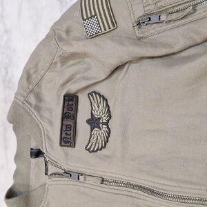 Express Mens‎ Bomber Jacket Olive Green Military Vibe New York Linen Blend AS IS